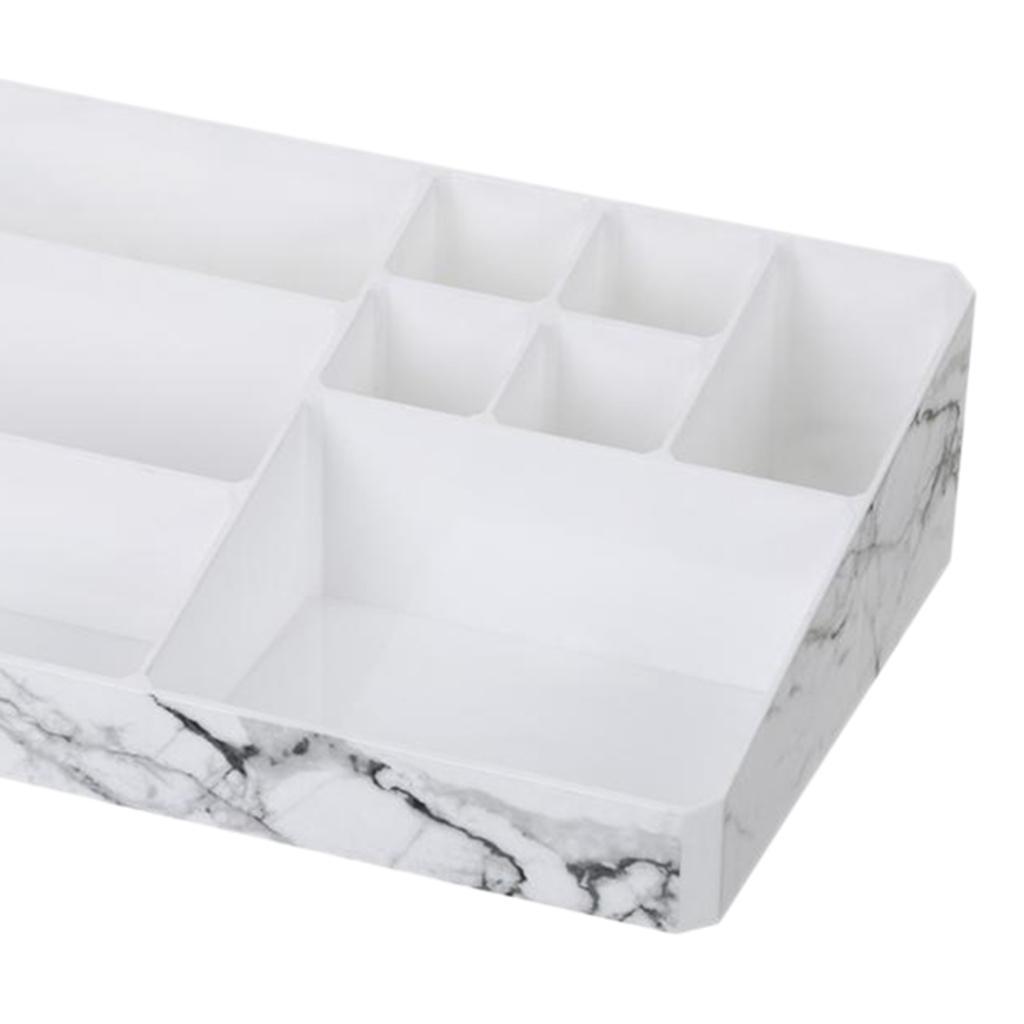 White Plastic Desktop Cosmetic Storage Box Makeup Organizer Tray Home Decor