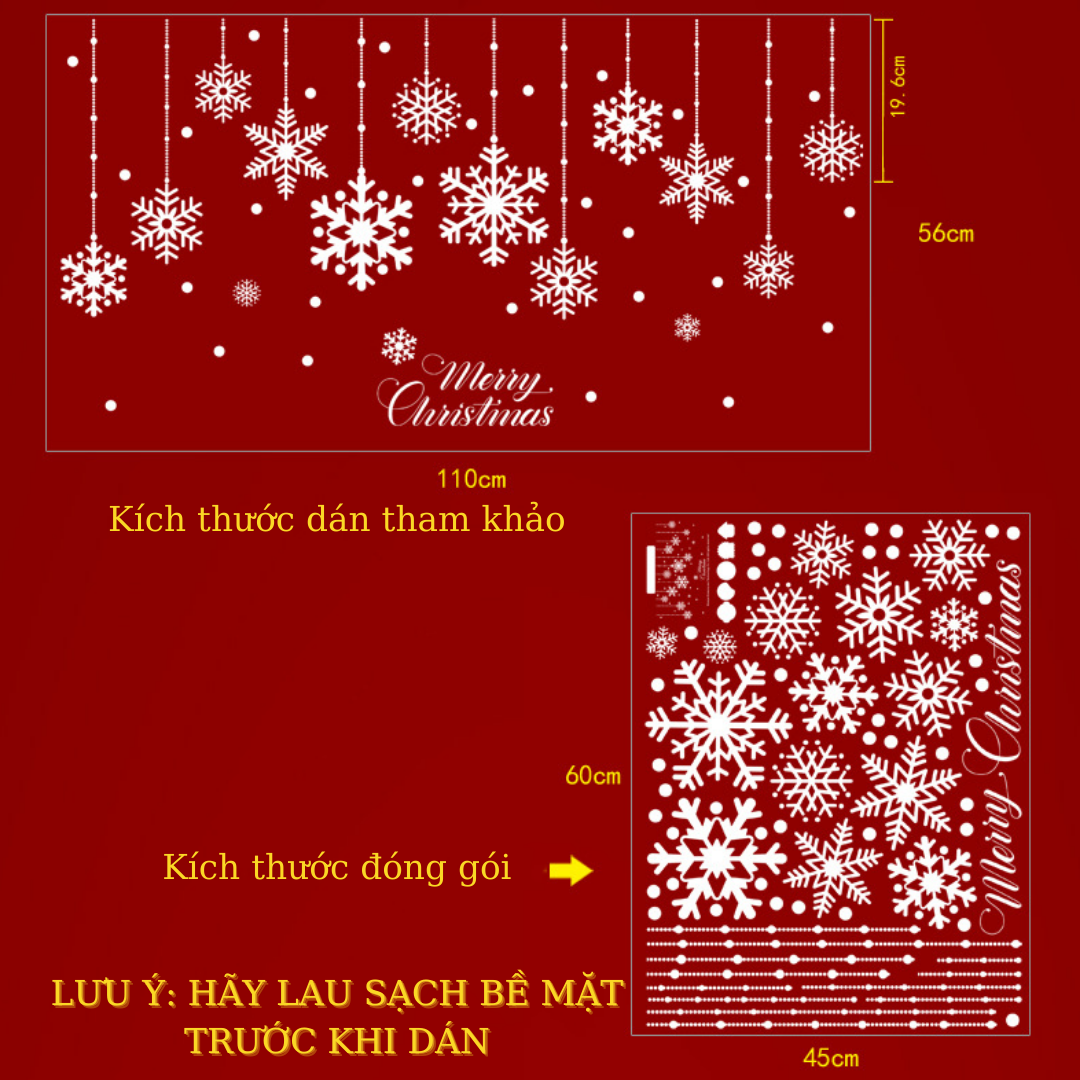 Decal Dán Tường Hình Bông Tuyết Chủ Đề Giáng Sinh, Decal Noel Trang Trí Phòng Khách, Phòng Ngủ, Cửa Hàng