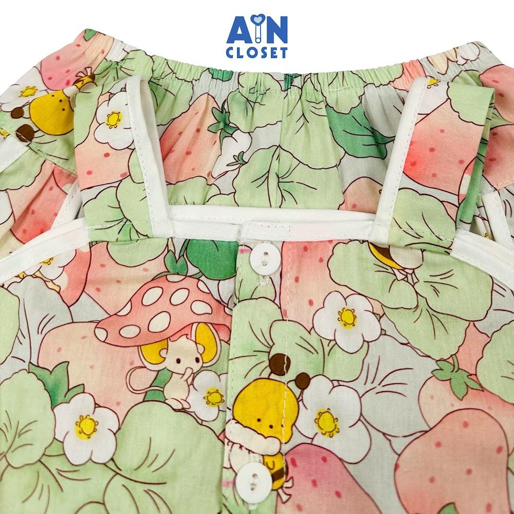 Bộ quần áo Lửng bé gái họa tiết Chuột Dâu Xanh cotton - AICDBGTCONKS - AIN Closet