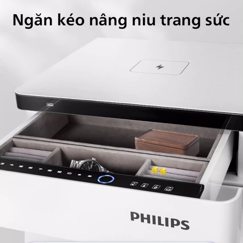 Két sắt điện tử thông minh vân tay, mã số ảo, sạc điện thoại thương hiệu Philips SBX301-5PC - Hàng nhập khẩu
