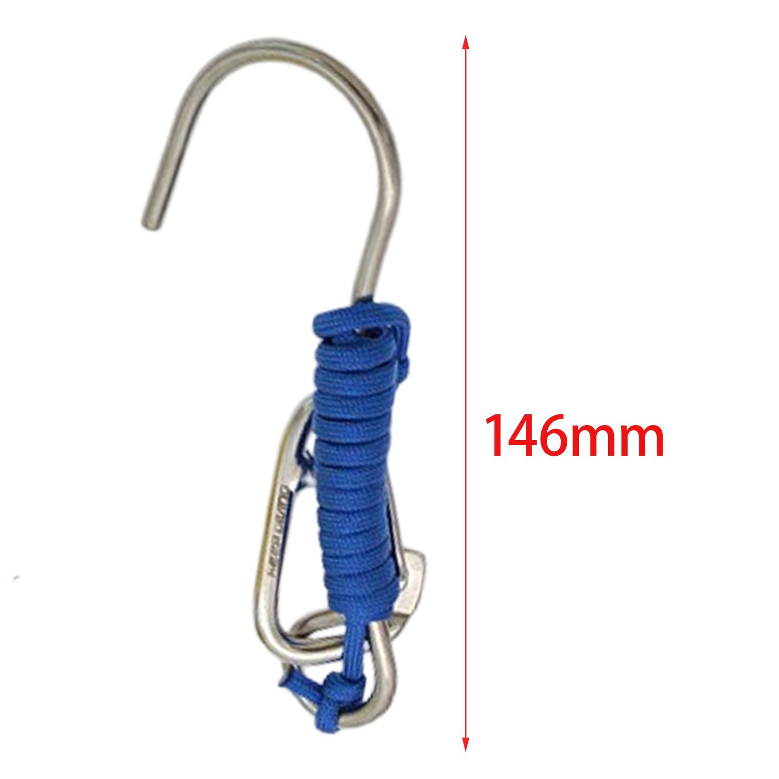 Diving Hook Stainless Steel Double Hook with Spiral Coil Lanyard and Quick Release Buckle