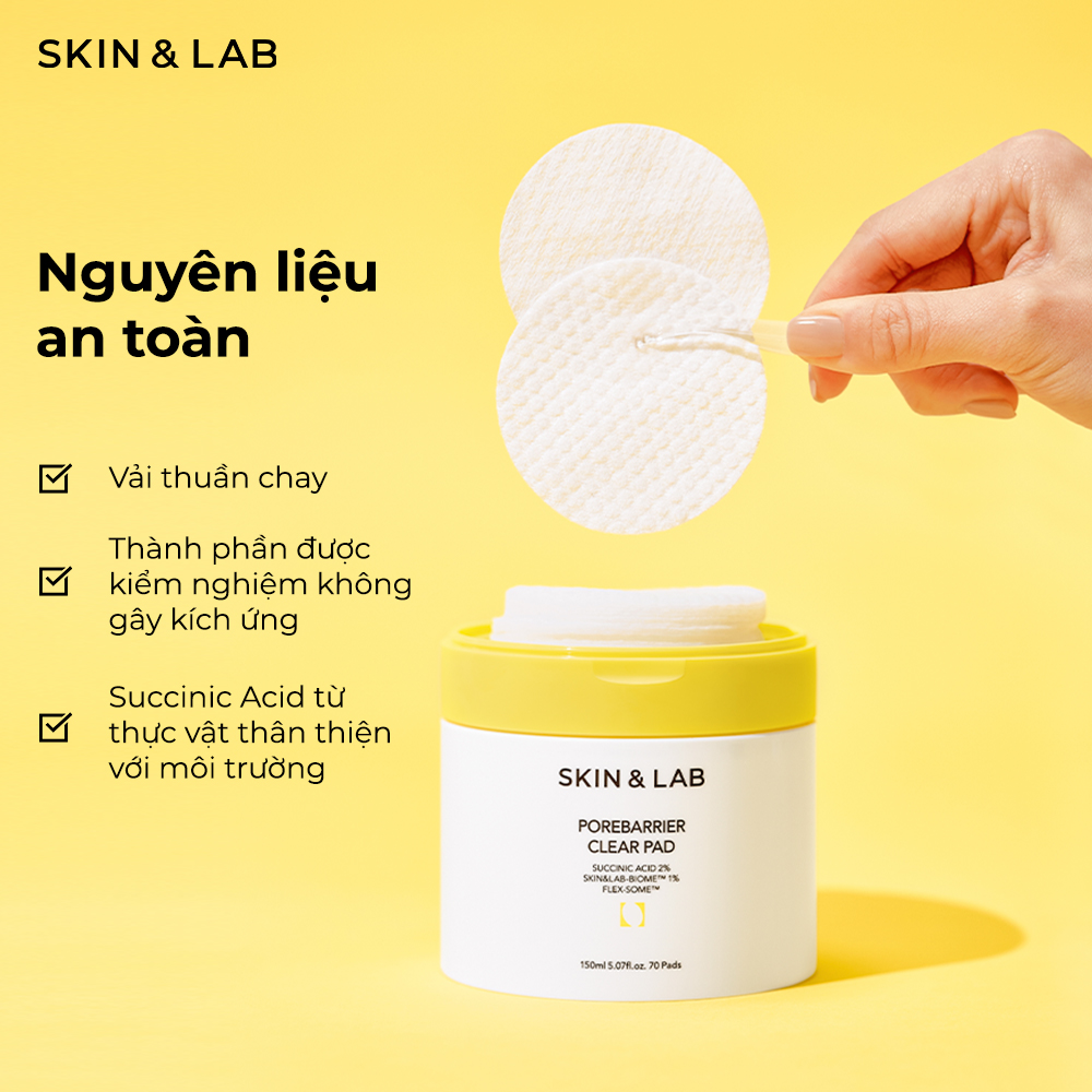 Miếng Pad Làm Sạch Da Và Tẩy Tế Bào Chết Với 2% Succinic Acid SKIN&amp;LAB Porebarrier Clear Pad 70 Miếng