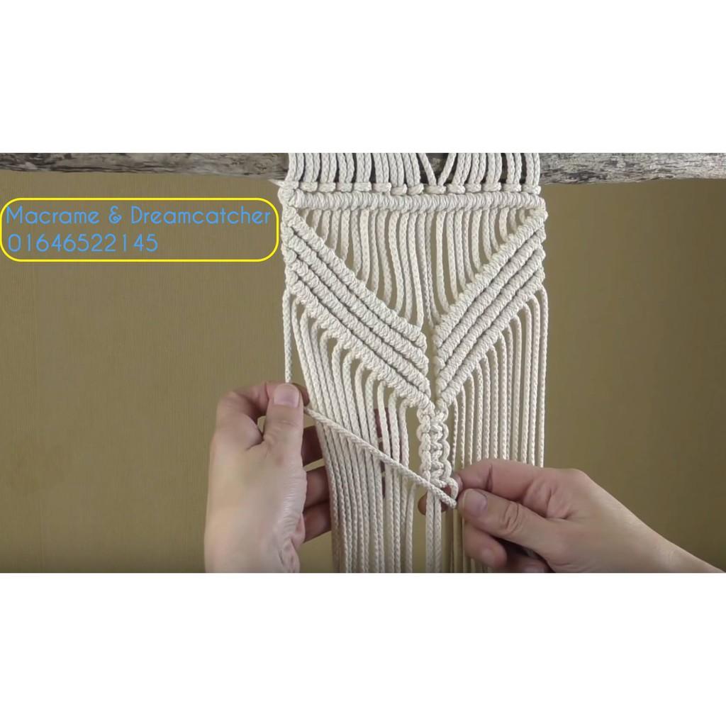 1kg dây macrame dệt 5mm cotton 100% dạng mắt na, màu ngà đan thắt túi xách