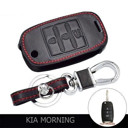 Bao Da Chìa Khóa Dành Cho Xe KIA Morning, K3, Cerato Bản Chìa Gập (Da Thật) Logo 3D