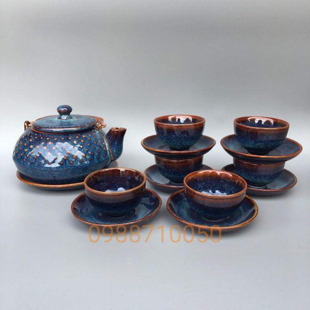 Bộ ấm trà men sóng biển
