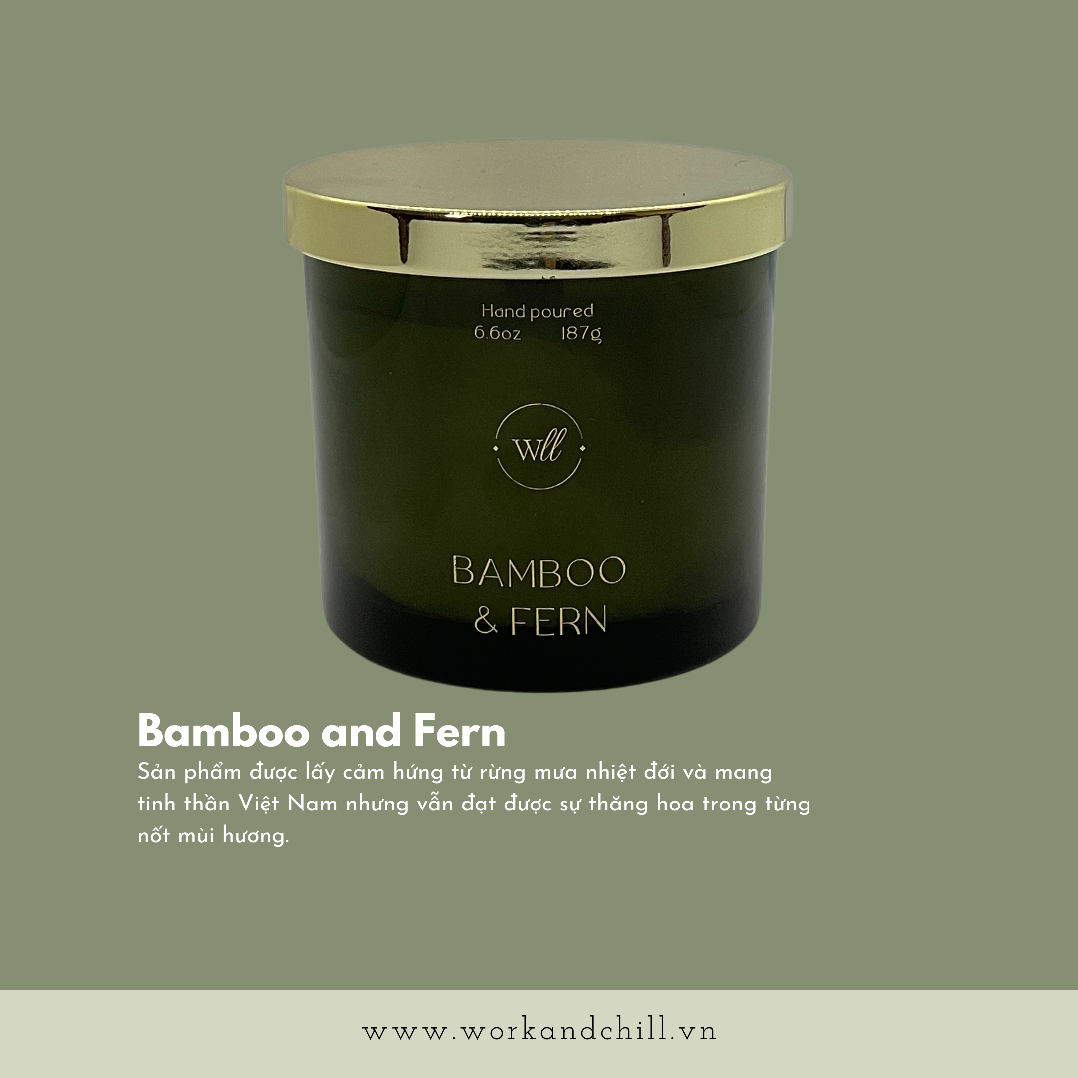 ￼Nến thơm cao cấp Bamboo &amp; Fern thương hiệu Work &amp; Chill 6.6 oz