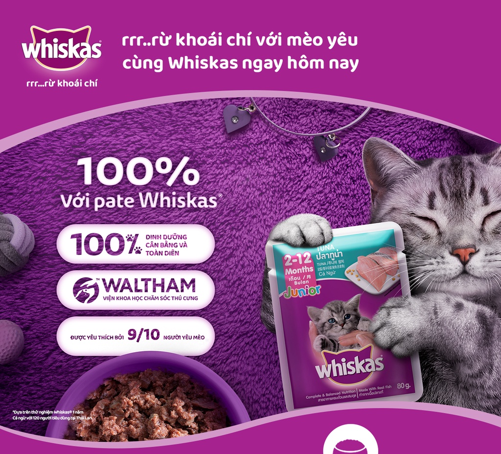 Pate Cho Mèo Con Vị Cá Ngừ Whiskas Kitten Hộp 12 Gói 80g 