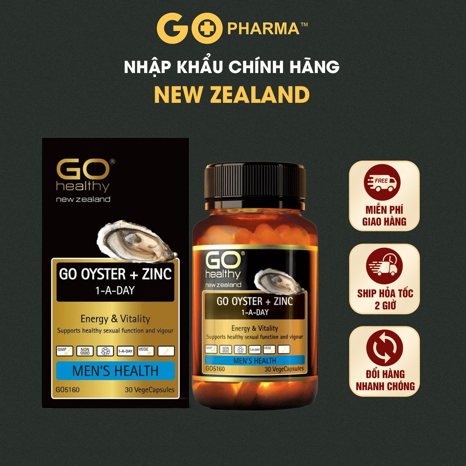 Viên uống Tinh Chất Hàu nhập khẩu New Zealand GO OYSTER + ZINC 1-A-DAY - GO Healthy