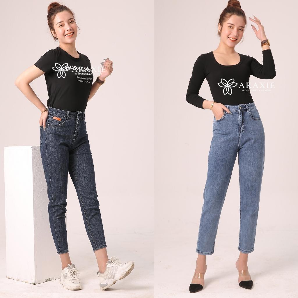 Quần jean baggy nữ Jean Araxie Quần bò baggy nữ cạp cao màu xanh co giãn tốt hack dáng JABG01