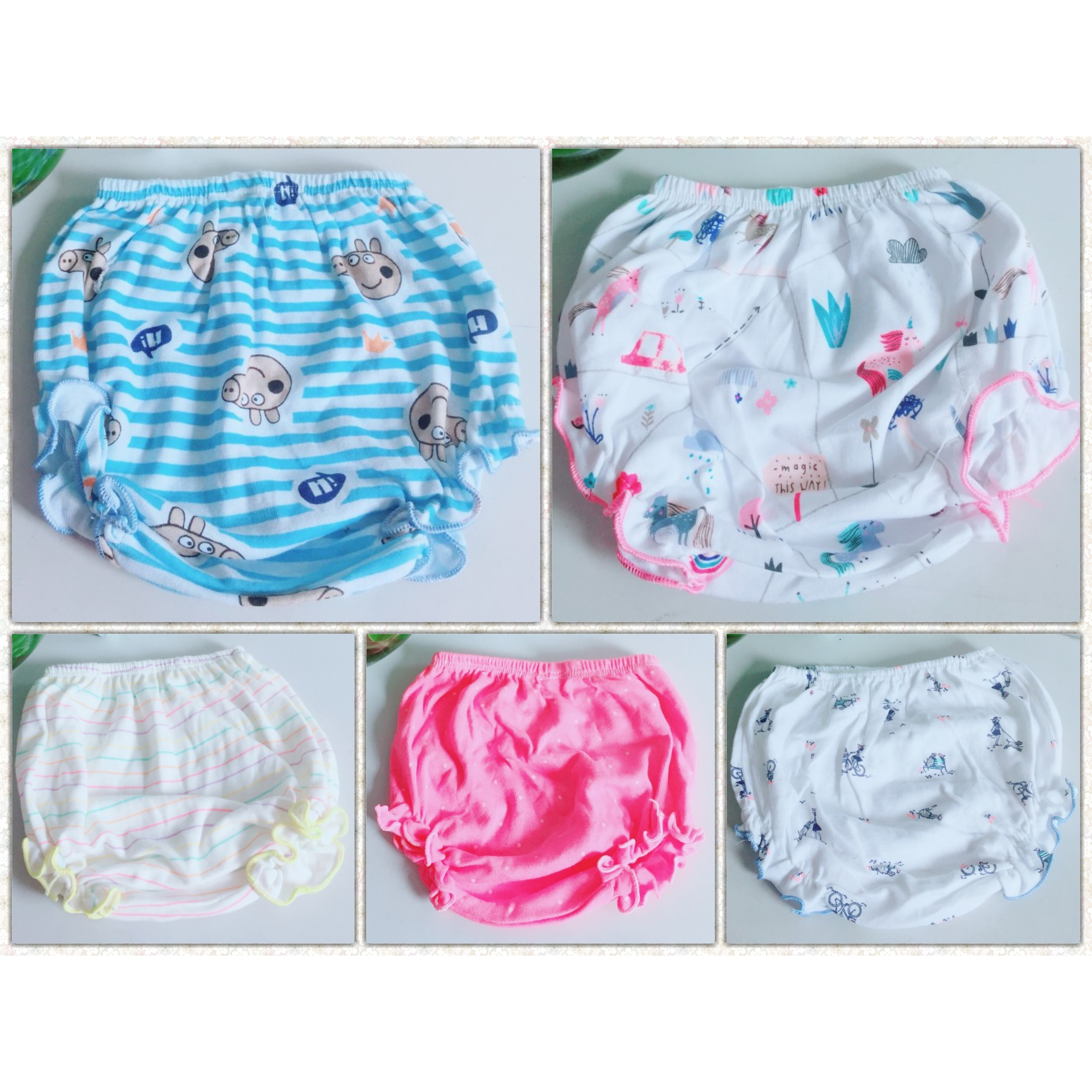 Combo 5 cái Quần chip đùi cho bé gái, free size bé 3-9kg, chất cotton, vãi thoáng mát và thấm hút cực tốt, tạo cảm giác dễ chịu cho da bé, thích hợp cho bé mặt nhà mùa hè