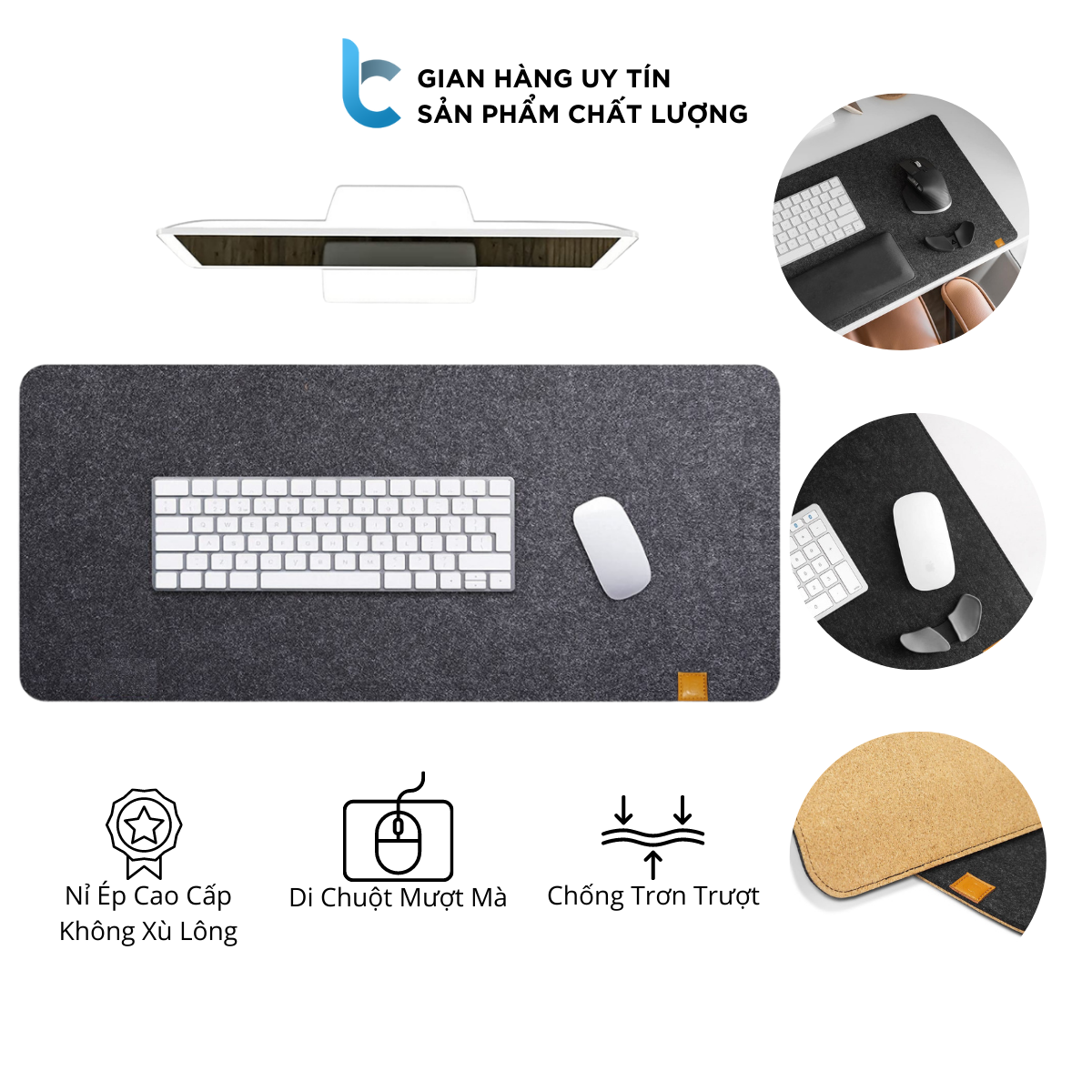 Thảm Nỉ Trải Bàn Làm Việc Deskpad Lucas Chống Trơn Trượt, Phù Hợp Với Mọi Mặt Bàn, Không Xù Lông - Hàng Chính Hãng