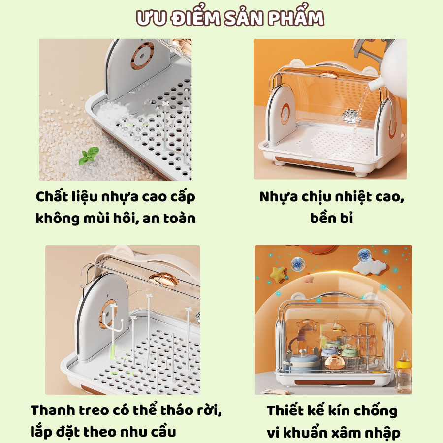 Nubie Hộp Úp Bình Sữa, Giá Úp Bát Ly Cốc Có Nắp Đậy Chống Bụi  Đa Năng, Có Khay Thoát Nước Tiện Lợi., Nhựa PP An Toàn