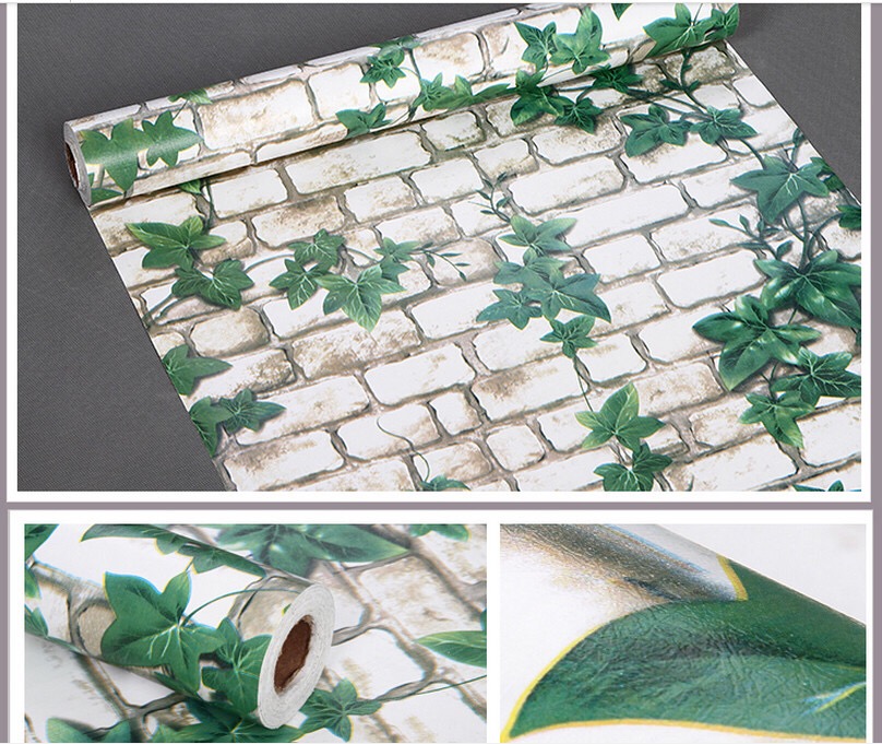Giấy dán tường rộng 45cm x 5m dài  - Gạch trắng lá xanh