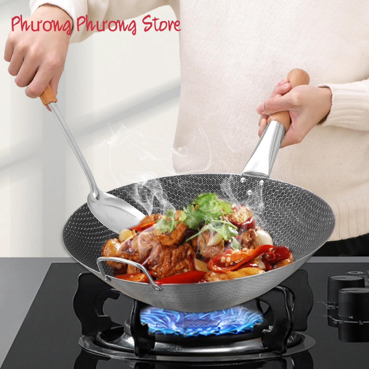 CHẢO QUAI INOX 304 CAO CẤP HÀNG DẦY BỀ MẶT NHÁM TỔ ONG CHỐNG DÍNH TUYỆT ĐỐI