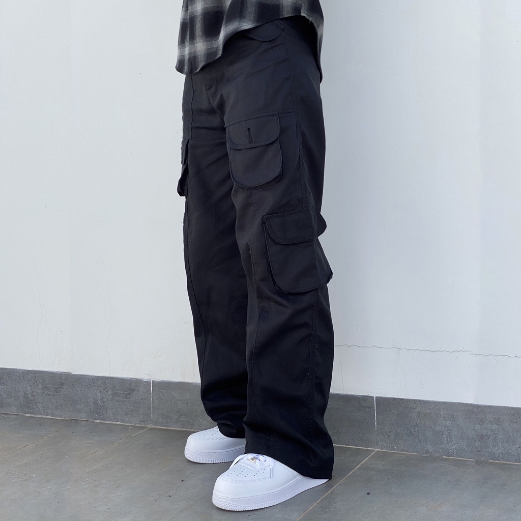 Quần kaki túi hộp nam nữ , Hiphop ống rộng xuông dài, quần cargo pants trơn thời trang unisex nam nữ - Gin store