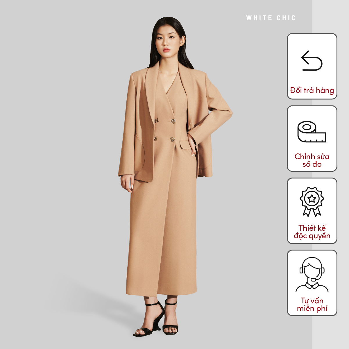 Áo blazer nữ CADEN màu nâu thiết kế cao cấp WHITE CHIC