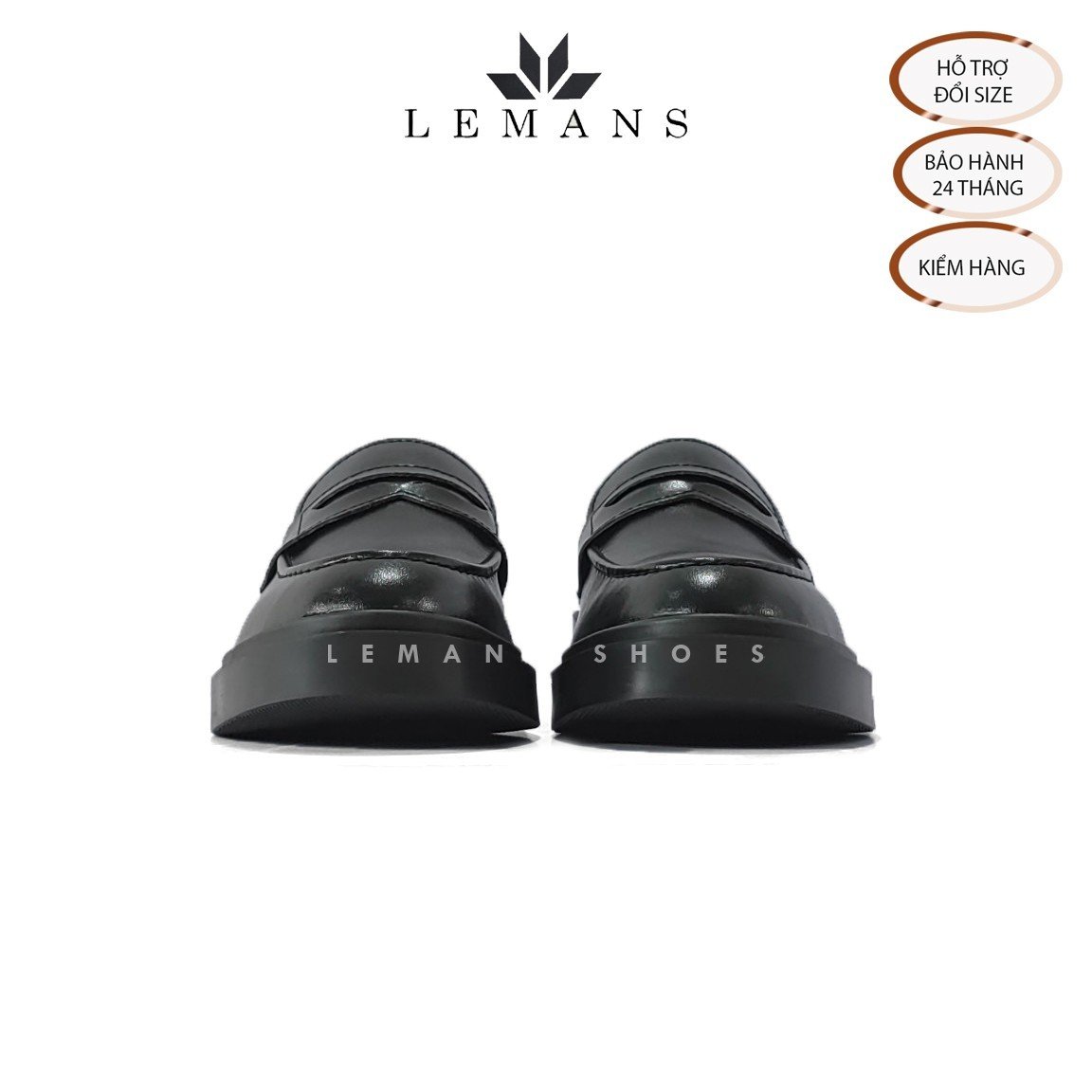 Giày da bò Penny Loafer Black LEMANS PL01D, da bò nguyên tấm, tăng chiều cao 4cm, bảo hành 24 tháng