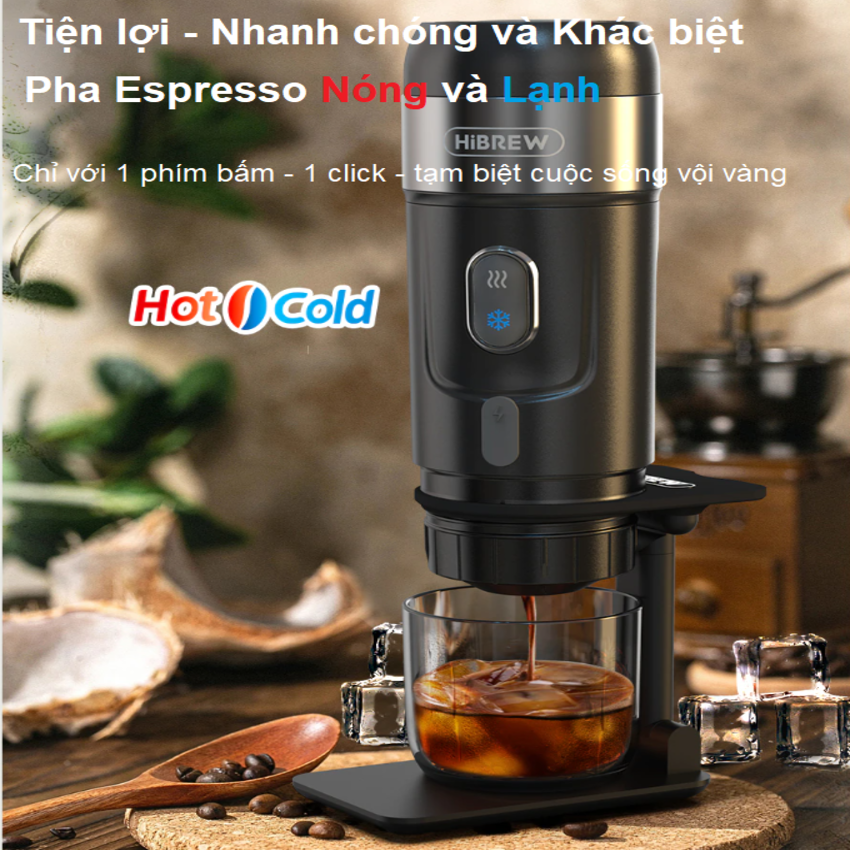 Máy pha cà phê cầm tay Espresso 3 trong 1 thương hiệu HiBREW H4A sử dụng được trên ô tô, áp suất 15bar