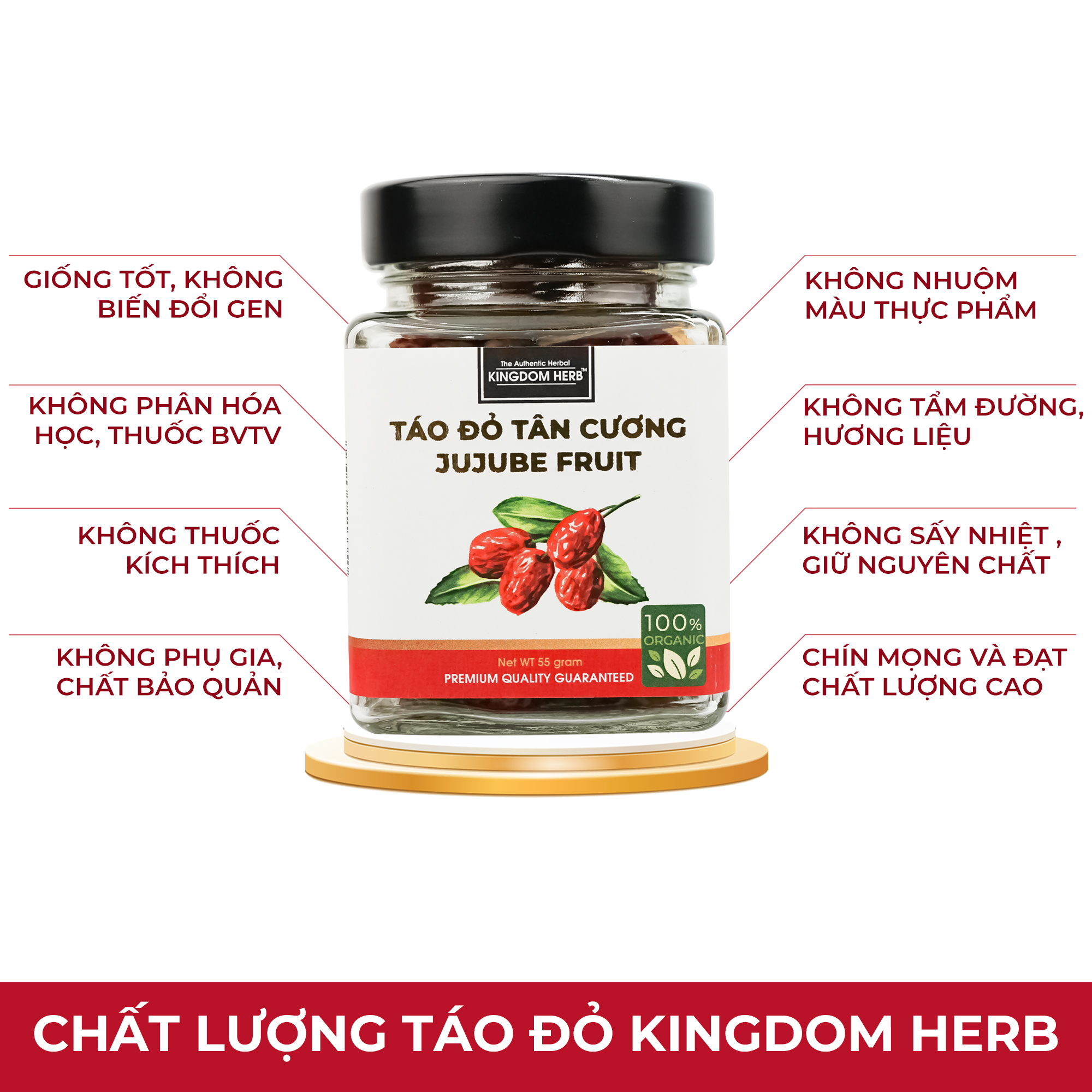 Táo đỏ Tân Cương hữu cơ sấy khô cắt lát Kingdom Herb chính hãng thượng hạng hộp 55g - KQ