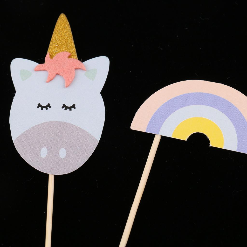 2x12pcs Set Cartoon Unicorn Party Cupcake Picks Rainbow Cake Topper Decoration