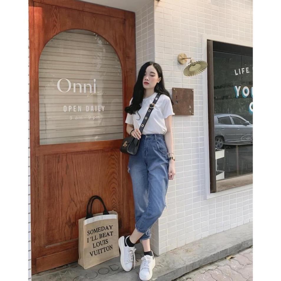 Quần baggy nữ vải bò quần jean xanh ống côn thụng thời trang Banamo Fashion quần bò rách hông 862