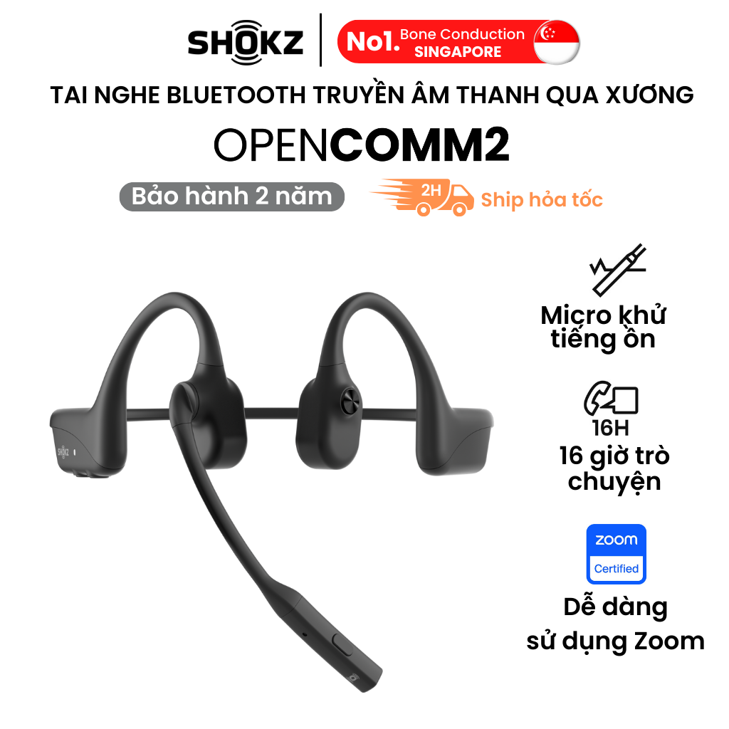 Tai nghe Bluetooth truyền âm thanh qua xương Shokz OPENCOMM2/OPENCOMM2 UC - Hàng Chính Hãng