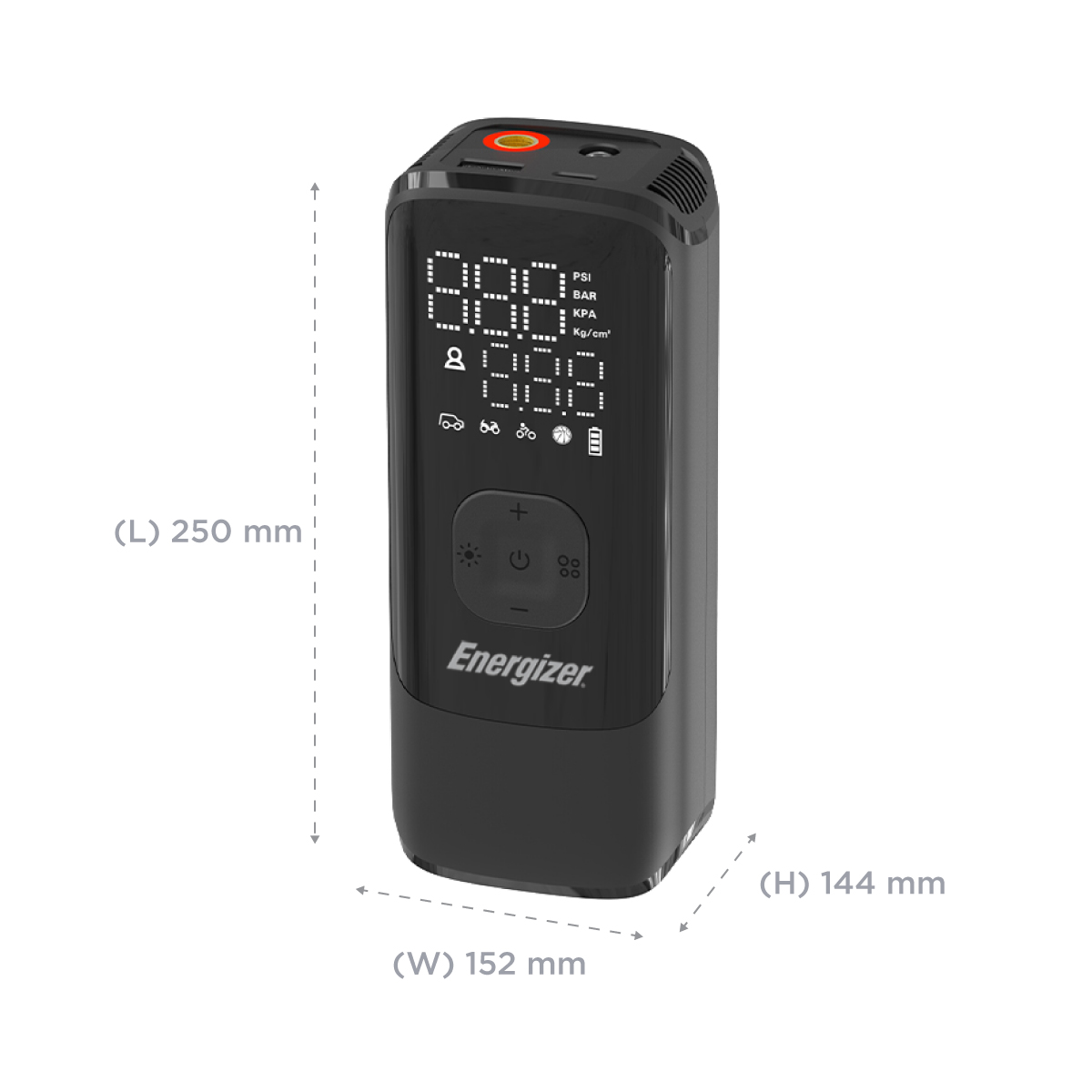Bơm hơi di động cầm tay kiêm pin sạc dự phòng Energizer, bơm lốp xe ôtô/xe máy/xe đạp, banh/bóng, phao - Hàng chính hãng