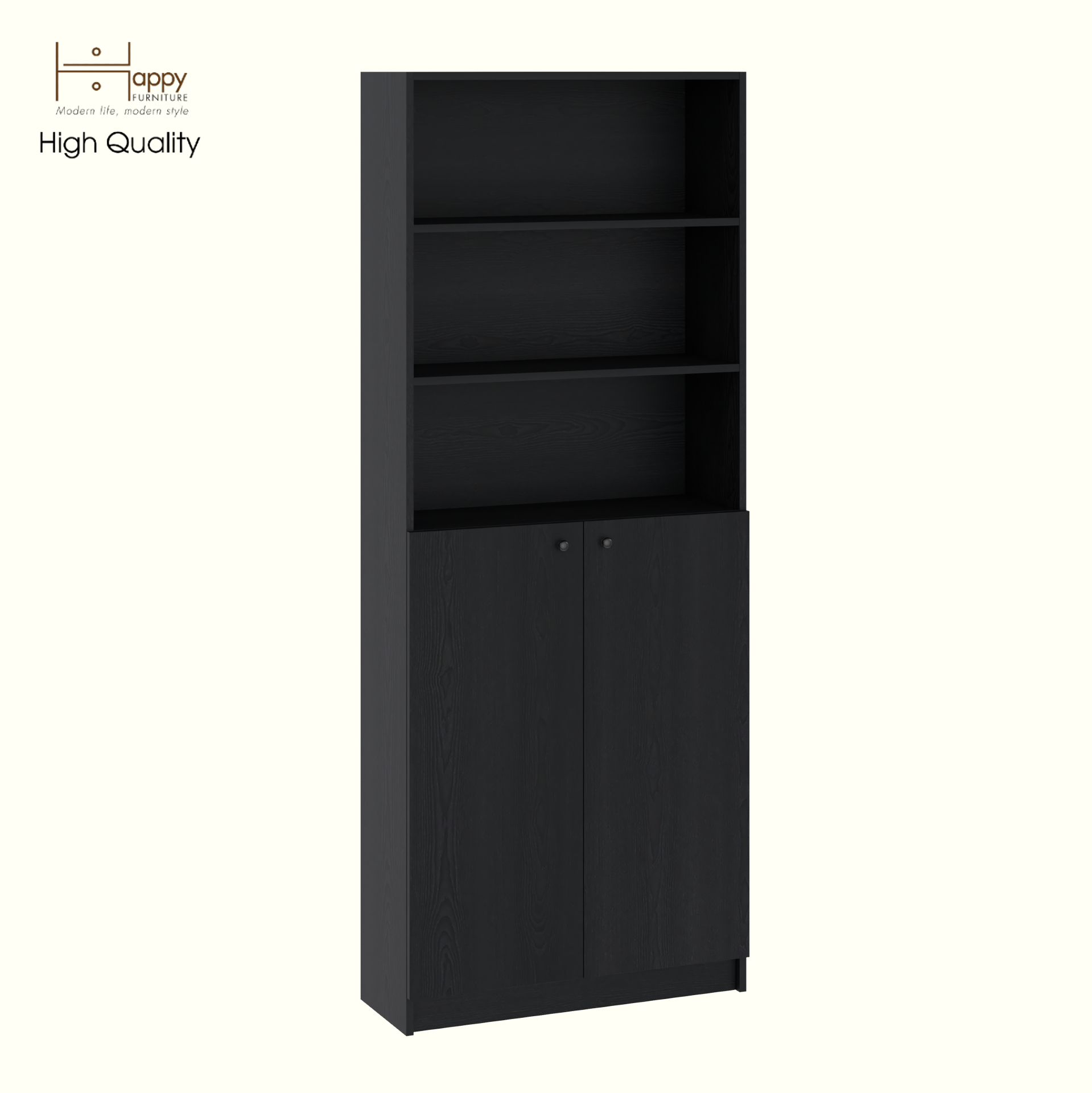 HAPPY FURNITURE , Kệ sách 6 tầng 2 cửa mở - CATY, KSA_076 , 80cm x 28cm x 202cm DxRxC