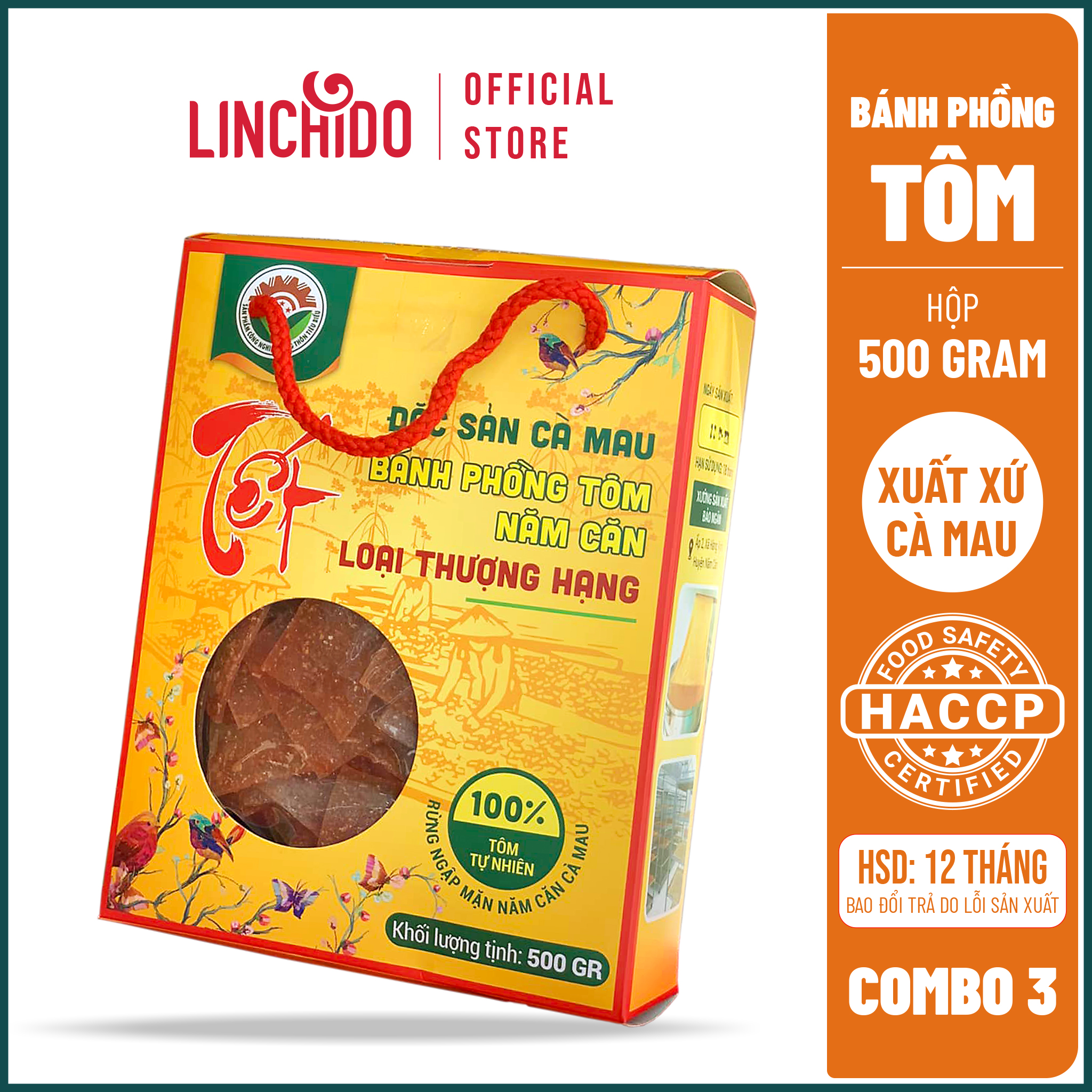 COMBO 3 Hộp - Đặc sản Cà Mau - Bánh Phồng Tôm Năm Căn - Loại Thượng Hạng ( Hộp 500 GRAM )