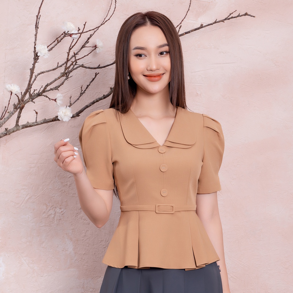 Áo Sơ Mi Peplum Nữ Công Sở UK Fashion Thiết Kế Cổ Kép Lịch Lãm, Chất Vải Mát, Co Giãn Nhẹ Và Mềm Mịn NKFSM2202017