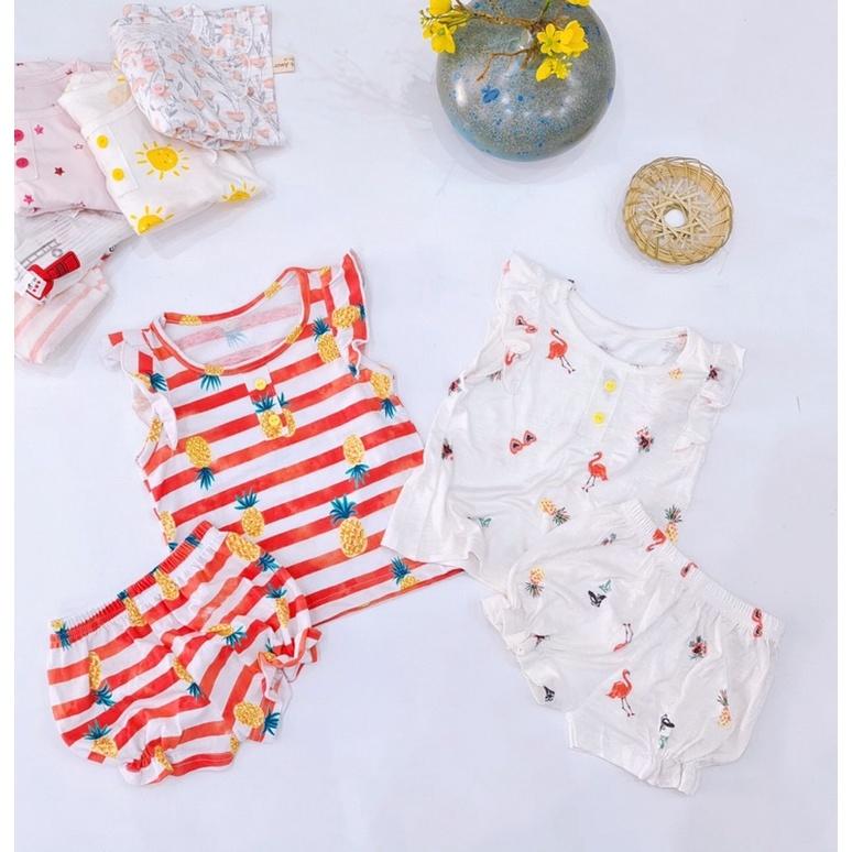 Bộ mặc nhà bé gái chất liệu cotton, tay cánh tiên, quần bom chun xinh xắn