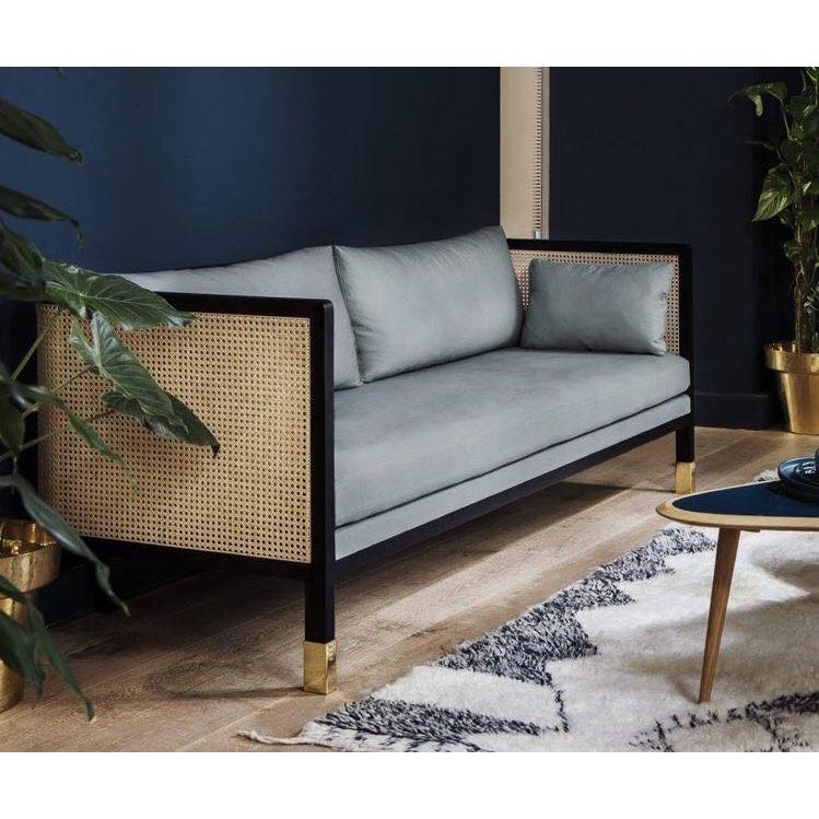 Sofa Mây Rattan Rustic. Sofa gỗ kết hợp đan mây tự nhiên, bọc vải, nỉ, da, màu tùy chọn.