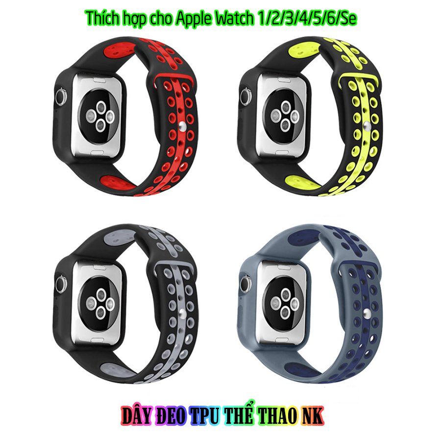 Dây Đeo liền ốp dành cho Apple Watch size 38/40/42/44mm TPU thể thao viền màu - Đen Đỏ (tặng dán KCL theo size)