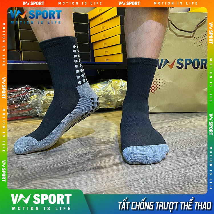 Tất Chống Trượt Thể Thao Vnsport - Tct01, Vớ Thể Thao Có Silicone Chống Trượt Giày Khi Chạy Nhảy Vận Động Ở Cường Độ Cao - Màu Đen