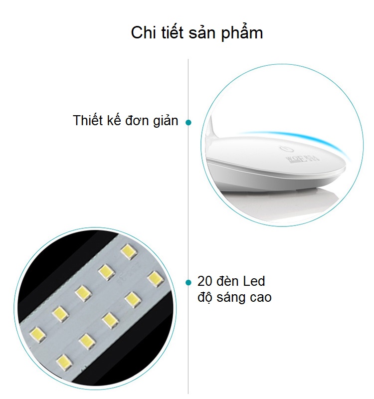 Đèn 20 led cảm ứng để bàn học, văn phòng siêu sáng tiêt kiệm điện năng cắm cổng USB W601 cao cấp (Tặng 2 nút cao su giữ dây điện mini- giao màu ngẫu nhiên)