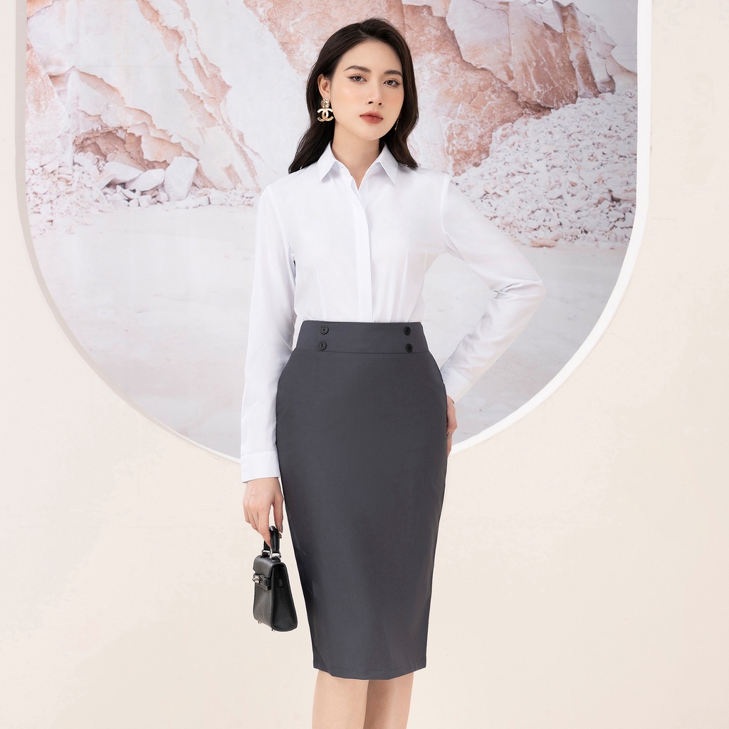Chân Váy Bút Chì Công Cúc UK Fashion Thiết Kế Dáng Dài Sang Trọng, Chất Liệu Vải Co Giãn Và Mềm Mịn NKCV2209002