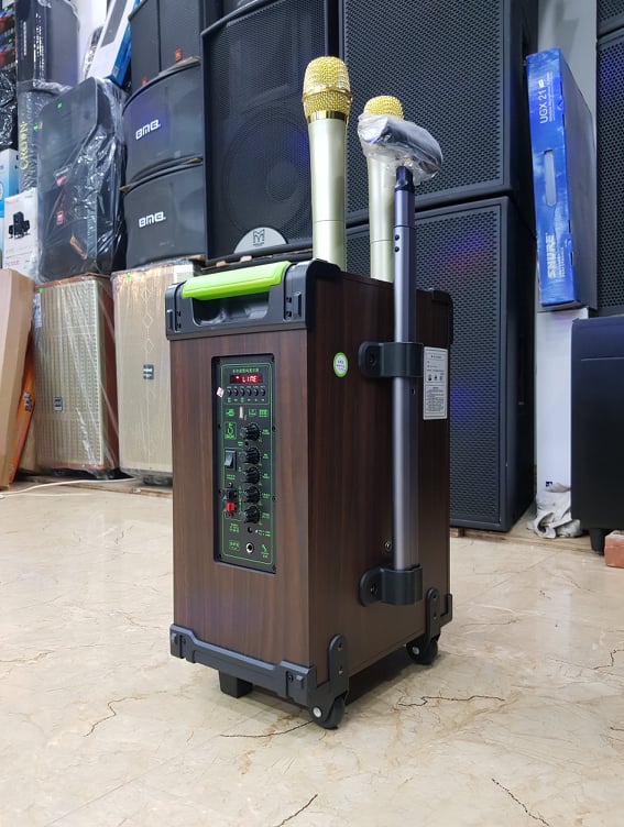 Loa kéo Karaoke Bluetooth SOK NE-338: Phiên bản 2022, Bass 25, Có 2 Micro không dây đi kèm