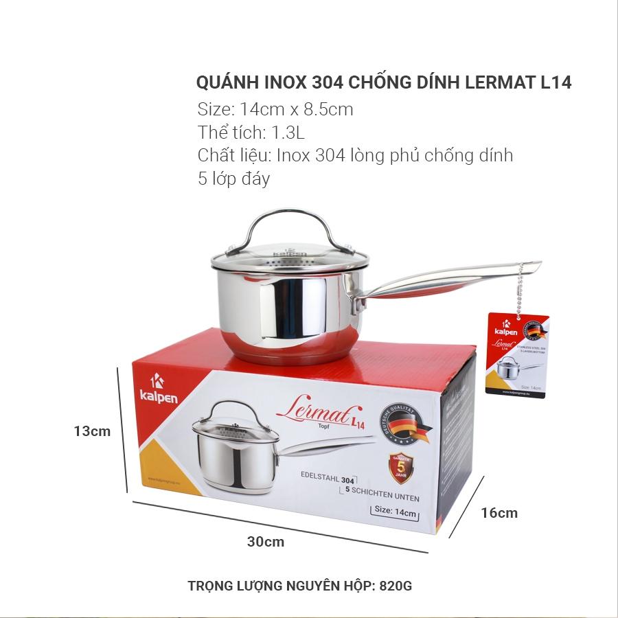 Quánh Inox 304 Đúc Liền Khối Kalpen Emer EM16 - 16Cm, Dung tích 1,5L, Dùng các dòng bếp
