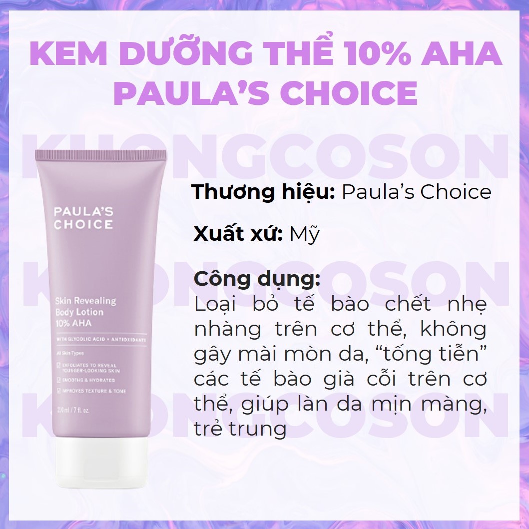 Kem Dưỡng Thể Làm Sáng Da Chứa 10% AHA Paula's Choice Skin Revealing Body Lotion 10% AHA 210ml + Tặng Kèm Túi Đựng Mỹ Phẩm Cao Cấp