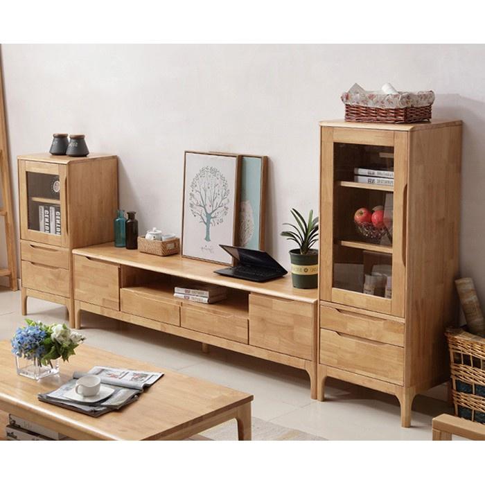 Combo kệ tivi 1.8m, tủ thấp, tủ cao thấp 2 bên gỗ tự nhiên