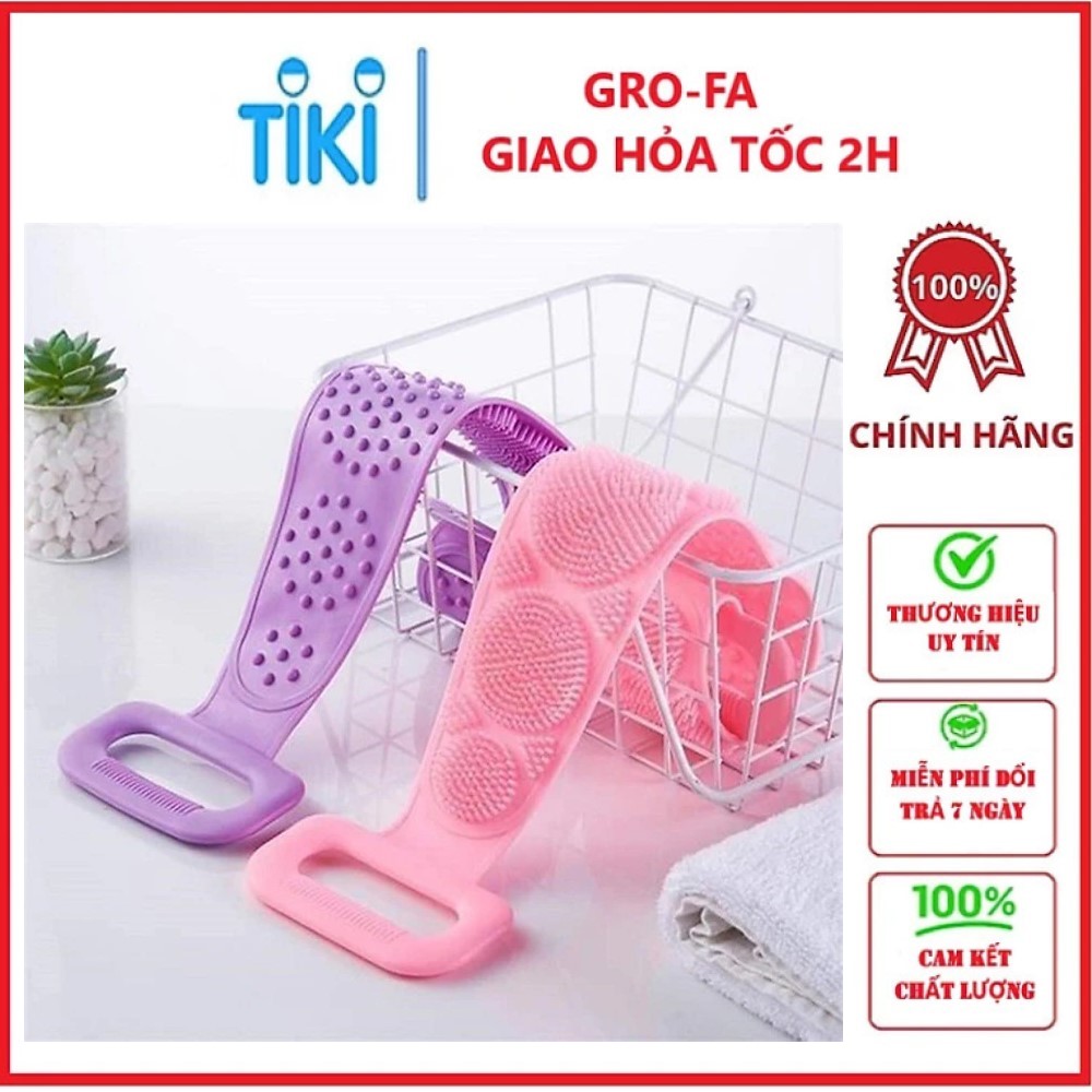 Set 2 đai tắm cọ lưng silicon tặng kèm móc treo GROFA