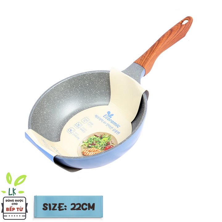 Combo 3 món cao cấp, nồi đúc ceramic đế từ xanh size 20-24cm, chảo đúc sâu lòng vân đá ceramic đê từ size 22cm màu xanh (dùng được tất cả các bếp, kể cả bếp từ) - Hàng chính hãng