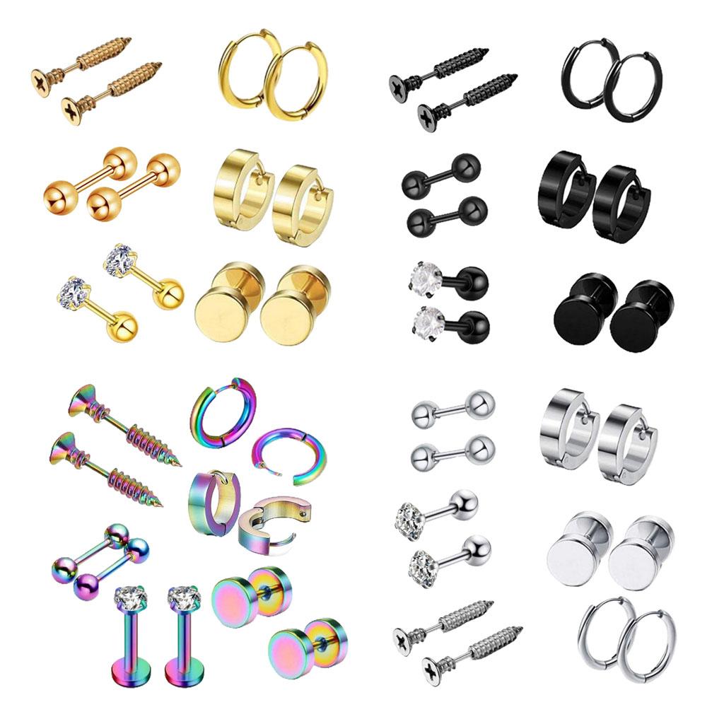 6 Pairs Ear Studs Curve Barbell Stainless Helix Piercing Ear Jewelry Gold