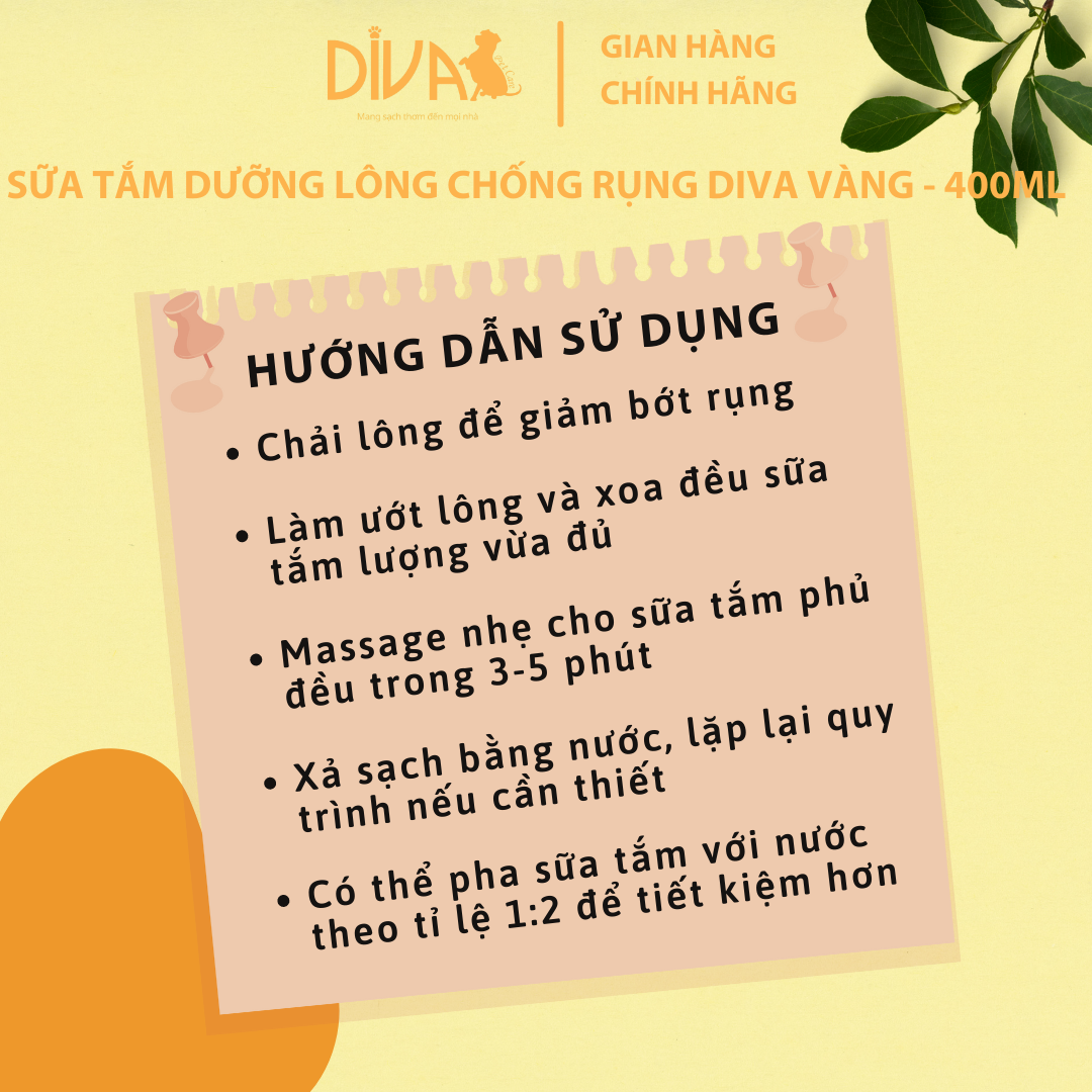 Sữa tắm dưỡng ẩm cho chó lông xù - DIVA 4 (Màu Vàng - 400ml)