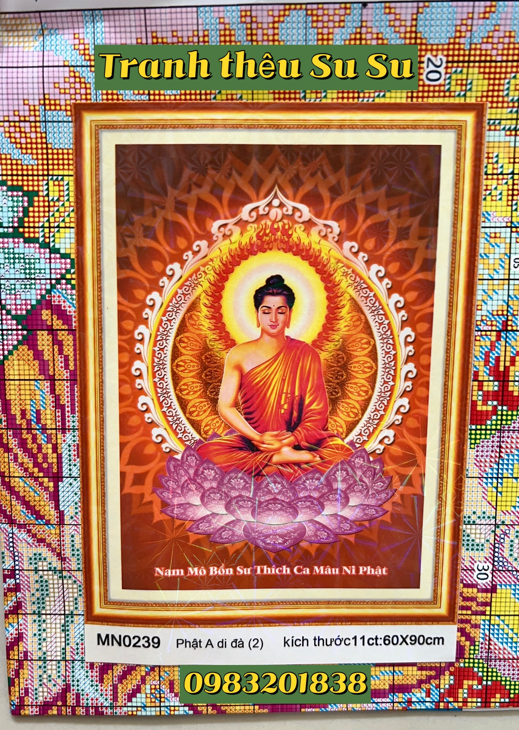 Tranh thêu kín Phật thích ca MN0239, kích thước 60 x 90 cm