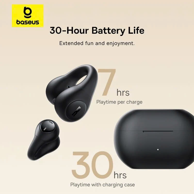 Tai Nghe Bluetooth OWS Baseus Bass 15 Clip (Bluetooth v5.4, 8H, Open-Ear, Dual-Mic ENC, Bass Enhancement, Directional Acoutics Technology, With Type-C 3A 0.3m cable) hàng chính hãng