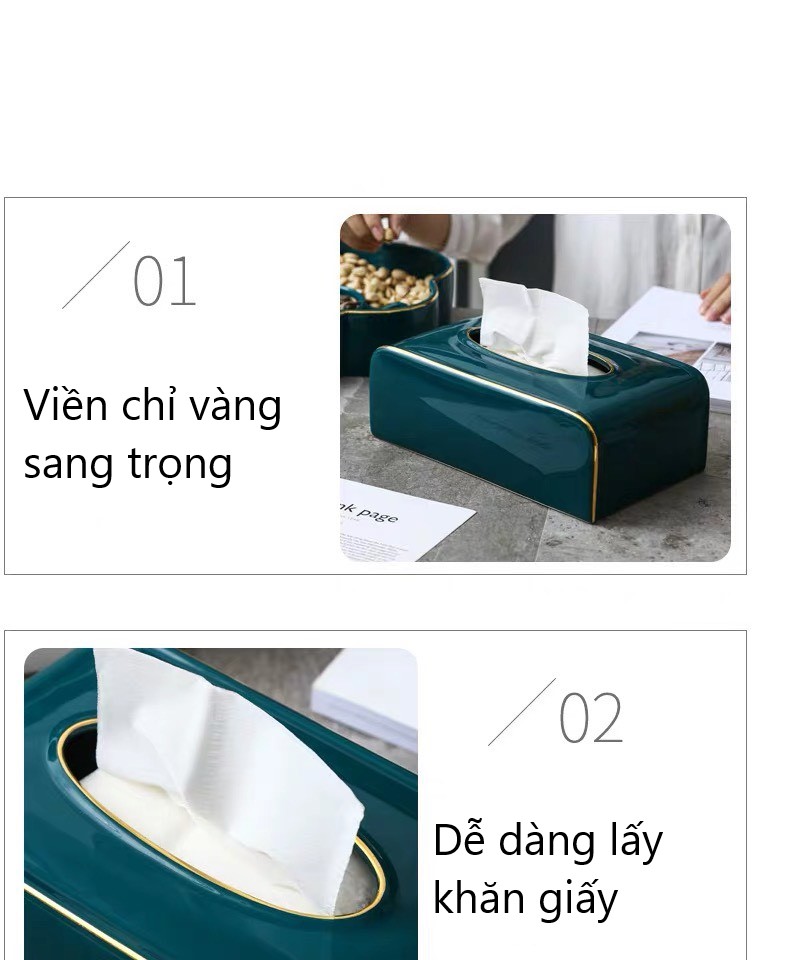 Hộp đựng khăn giấy sành sứ cao cấp sang trọng