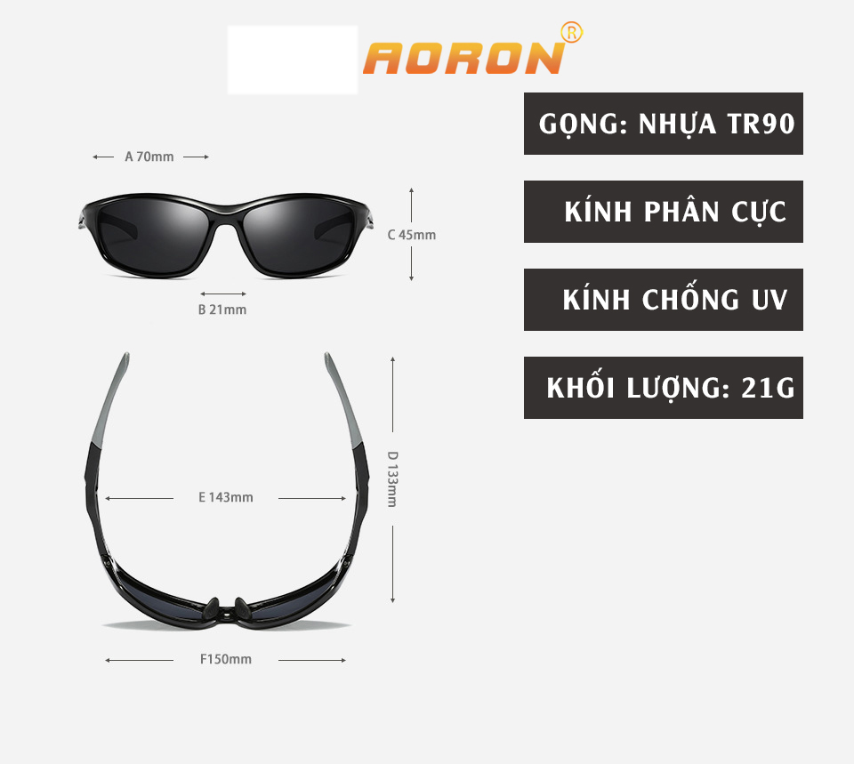 Kính Thể Thao Nam Nữ Đạp Xe, Chạy Bộ Thời Trang, Mắt Kính Phân Cực Polarized Chống Chói, Chống Lóa Đi Đêm AK042 - AORON