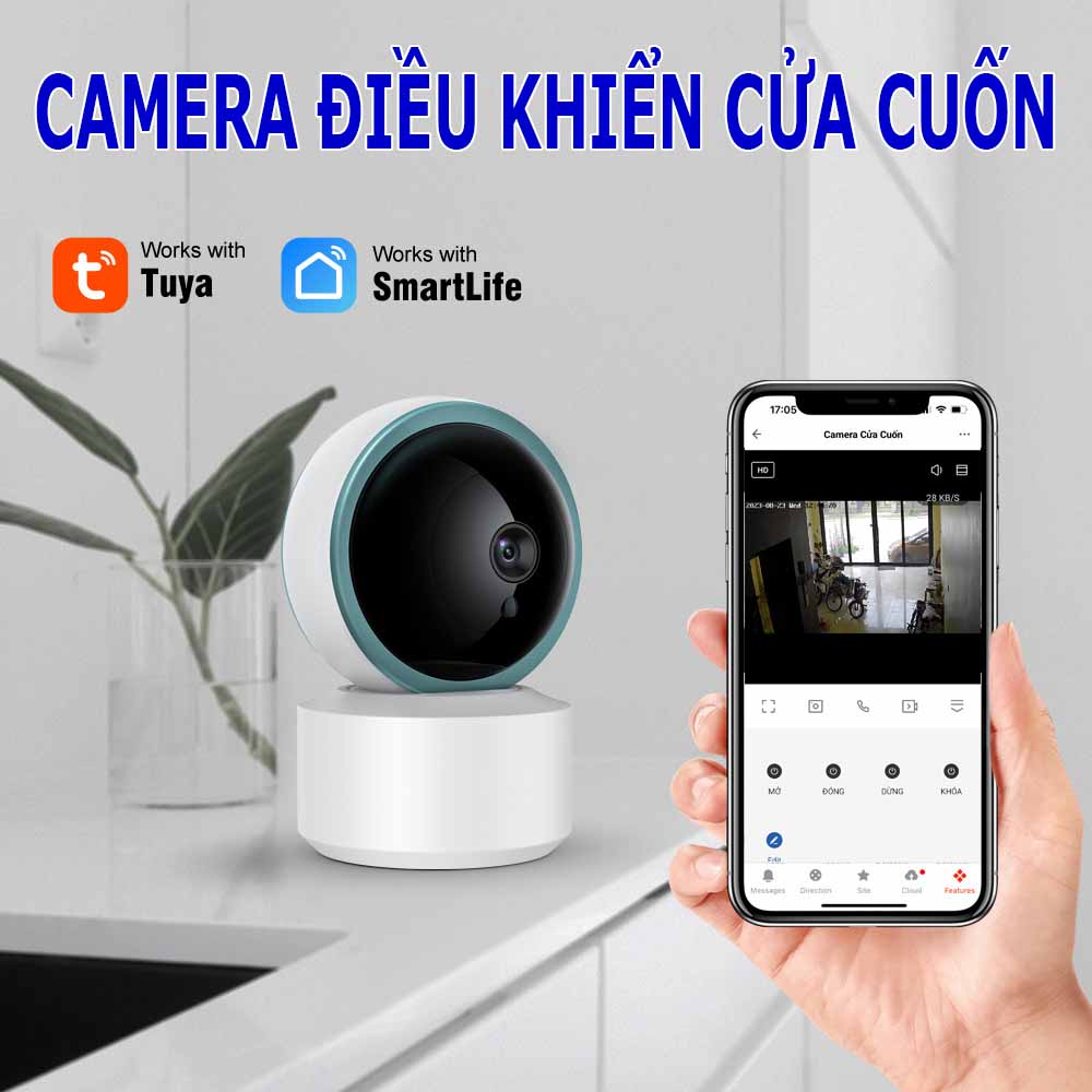 Camera dùng app kết hợp bộ điều khiển cửa cuốn
