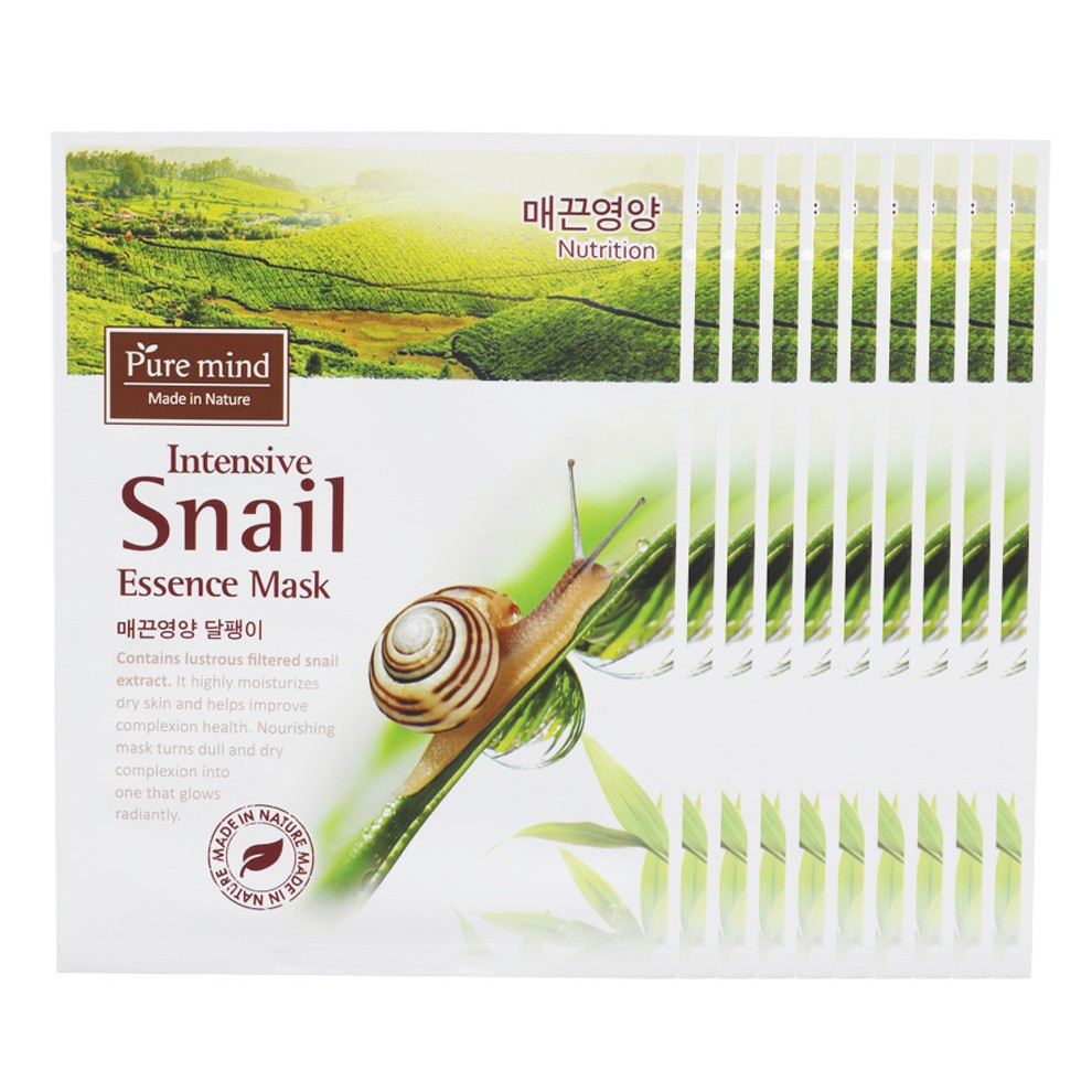 Combo 10 miếng Mặt Nạ Ốc Sên Pure Mind Intensive Snail Essence Mask (tặng 1 miếng mặt nạ cùng loại)